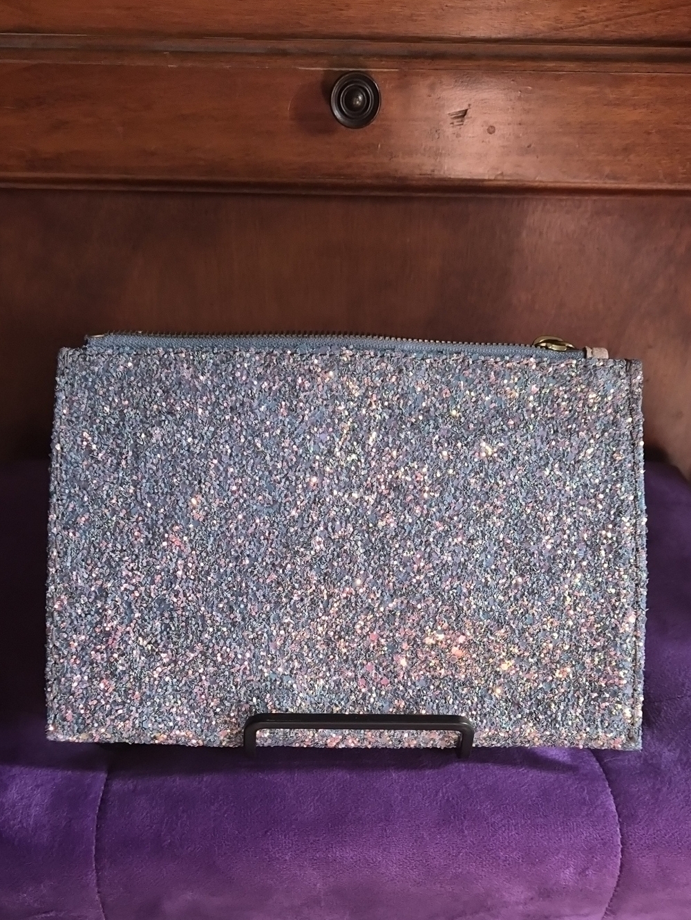 J. Crew Sparkling Light Blue Glitter Clutch
